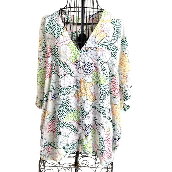 Jodifil Swimsuit Cover Up Medium NWT Dot Flowers Semi Sheer Beach Cruise Islands - Picture 1 of 11